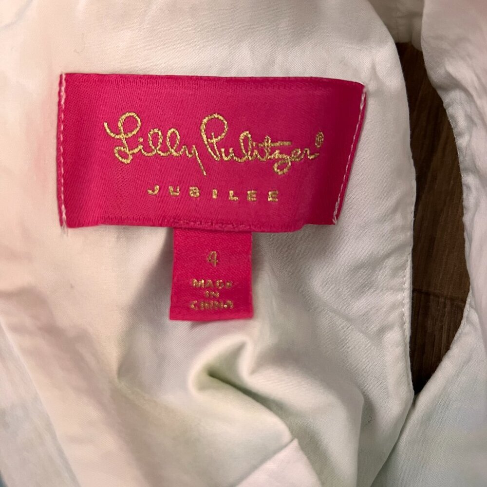 Lilly Pulitzer Jubilee Girls Seashell Green White Shift Dress Sz 4 - Picture 4 of 10